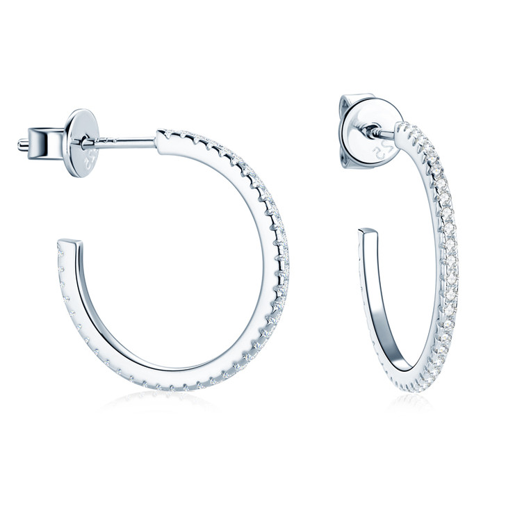 Slim Micro Pave Imitation Hoop Stud Earrings