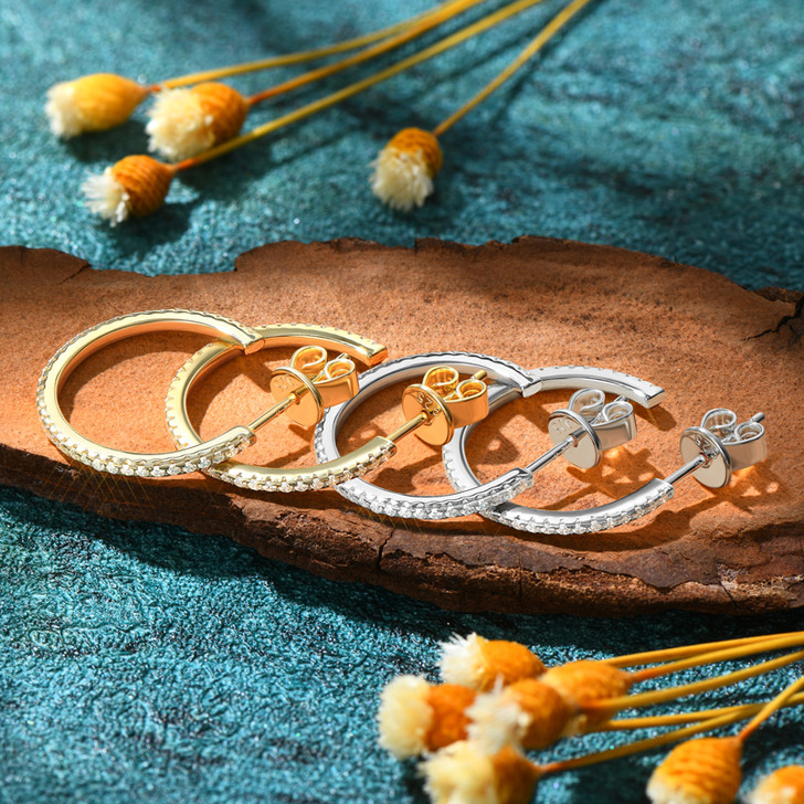 Slim Micro Pave Imitation Hoop Stud Earrings