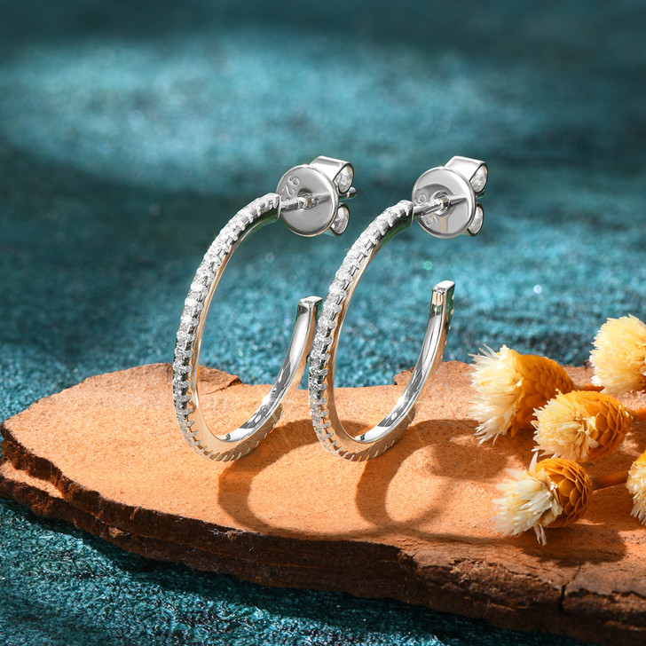 Slim Micro Pave Imitation Hoop Stud Earrings