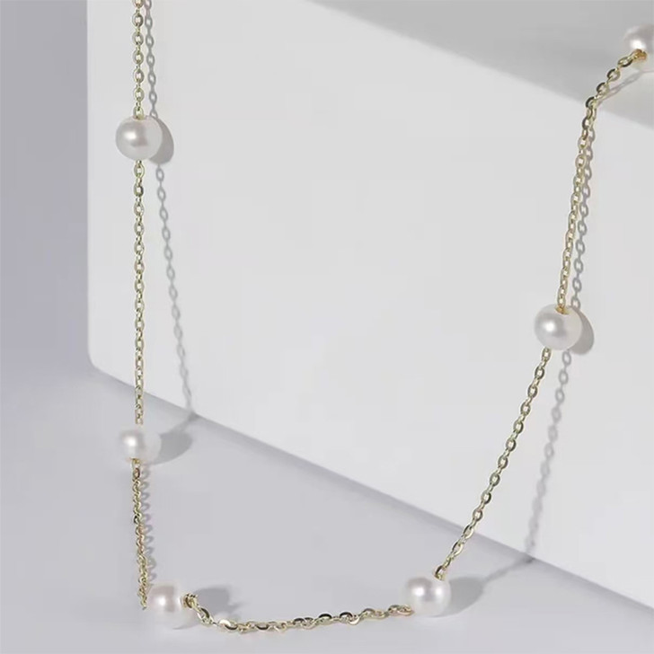 Aiko Silver-Tone Freshwater Pearl Station Necklace for Women