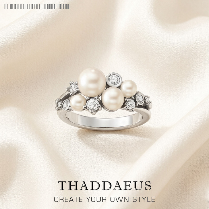 Pearla pearl cluster sterling silver ring