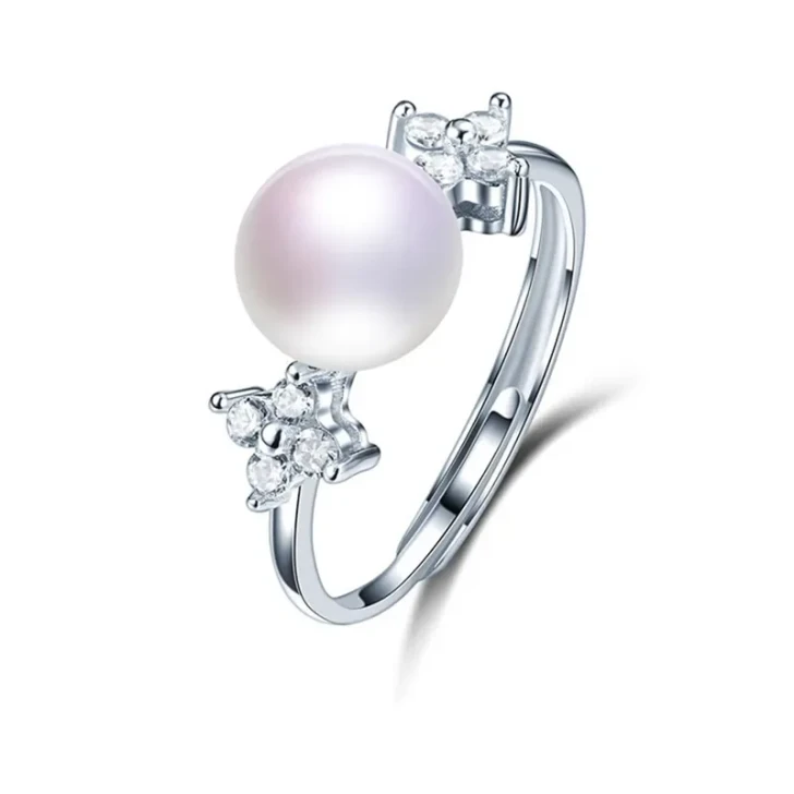 Opaline white three pearl sterling silver ring