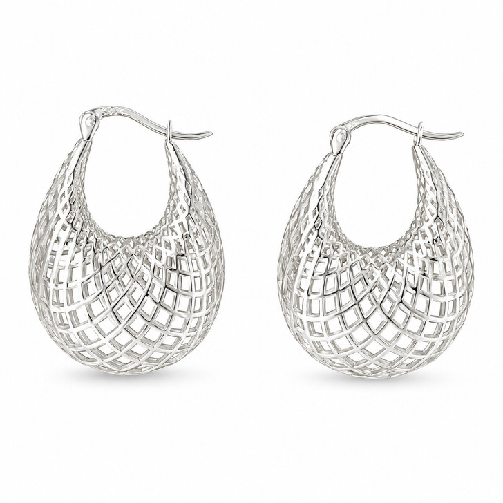 Vintage Web Hoop Earrings in 925 Sterling Silver