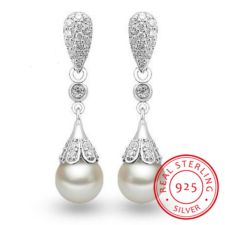 Freshwater pearl drop earrings in sterling silver