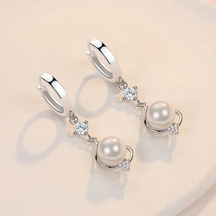 Water Drop Freshwater Pearl Earrings in 925 Sterling Silver