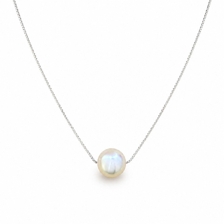 10mm Mother-of-Pearl Pendant Necklace in Silver Tone