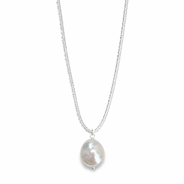 Baroque Freshwater Pearl Pendant Necklace in Silver Tone
