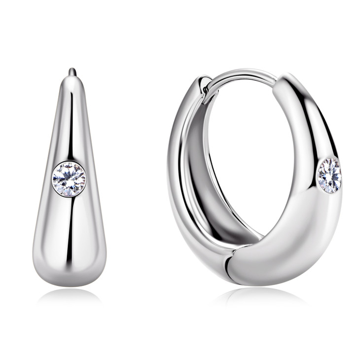 1.2 Carat TW Sparkly Stud Moissanite Hoop Earrings 925 Sterling Silver