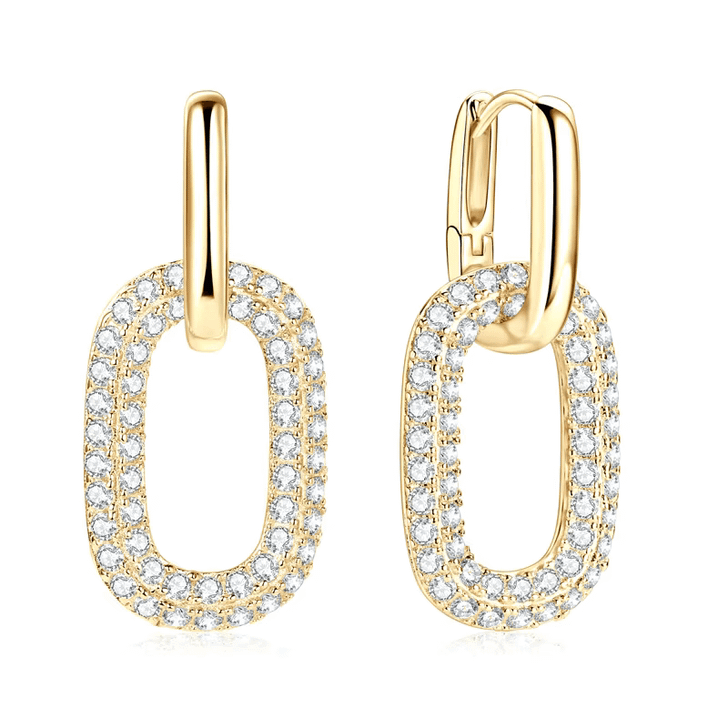 Sparkling Double Drop Link Earrings Yellow Gold Plated