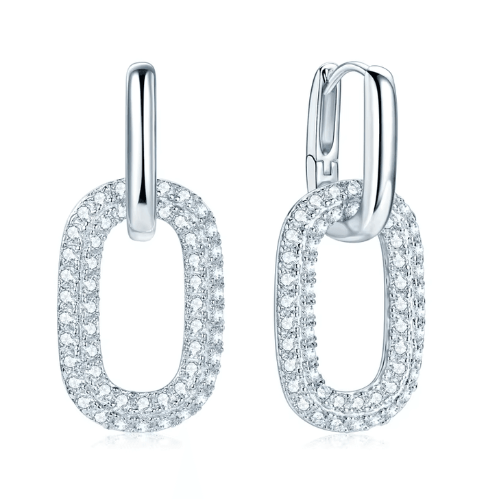 Sparkling Double Drop Link Earrings 925 Sterling Silver