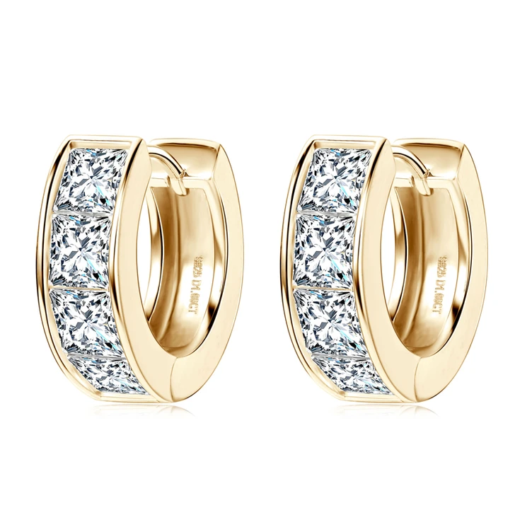 Sparkling Moissanite Hoop Earrings Yellow Gold Plating