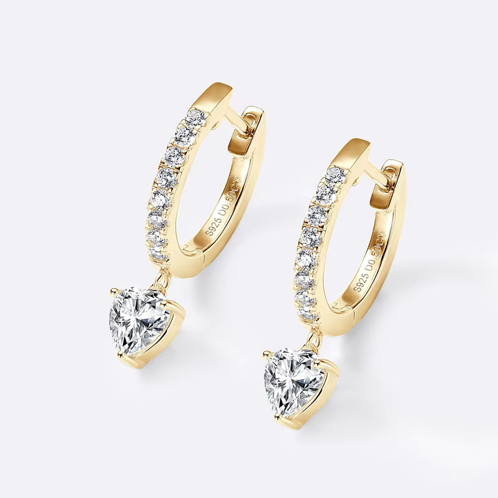 Sparkling Heart Halo Hoop Earrings Yellow Gold Plating