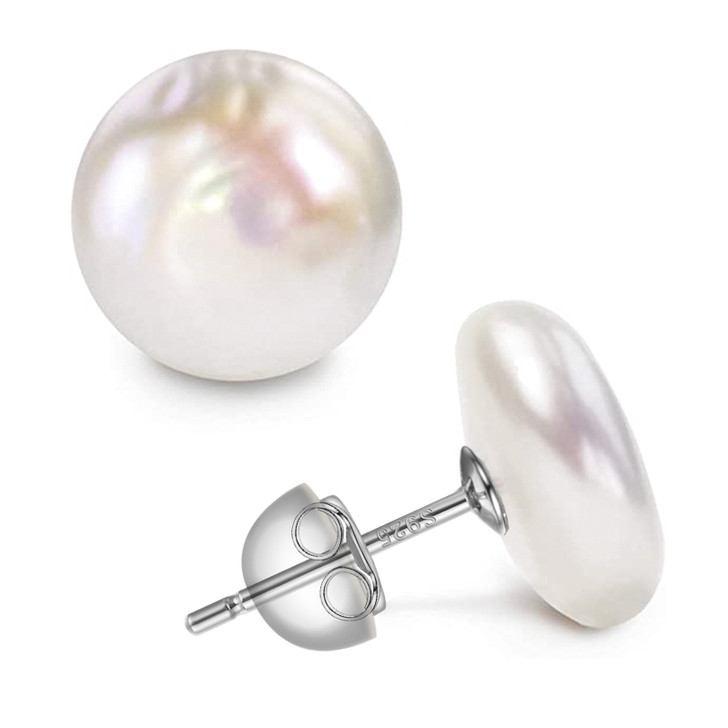 Freshwater pearl earrings silver tone 15–17mm detail