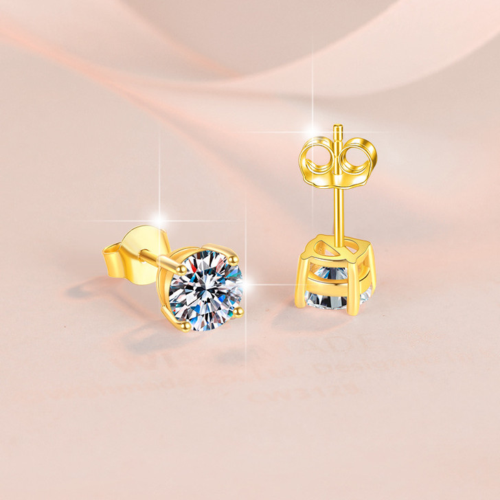 Moissanite Stud Earrings for Women – Gold Tone 5mm