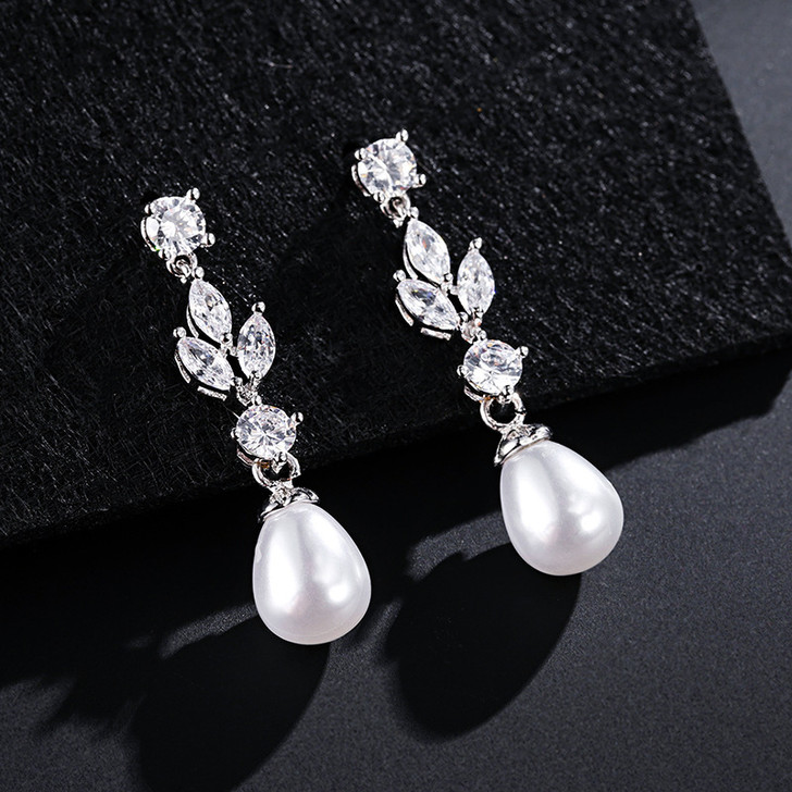 Pearl Drop Earrings for Women – Silver Tone