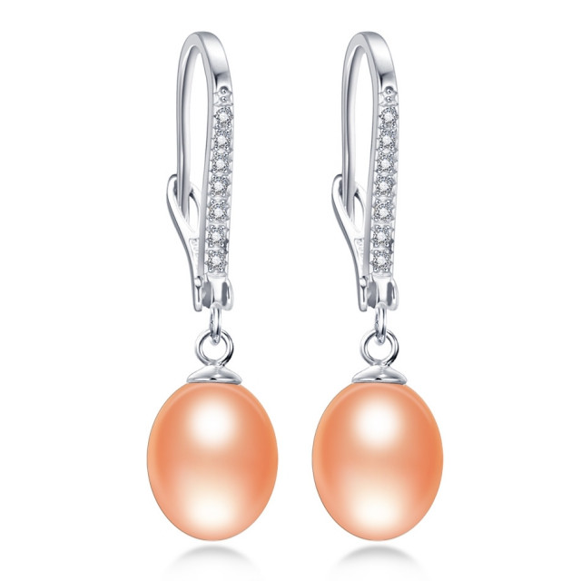 Quinn silver tone freshwater pearl drop earrings detail