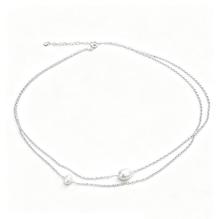 Aster Freshwater Pearl Chain Necklace for Women – Silver Tone