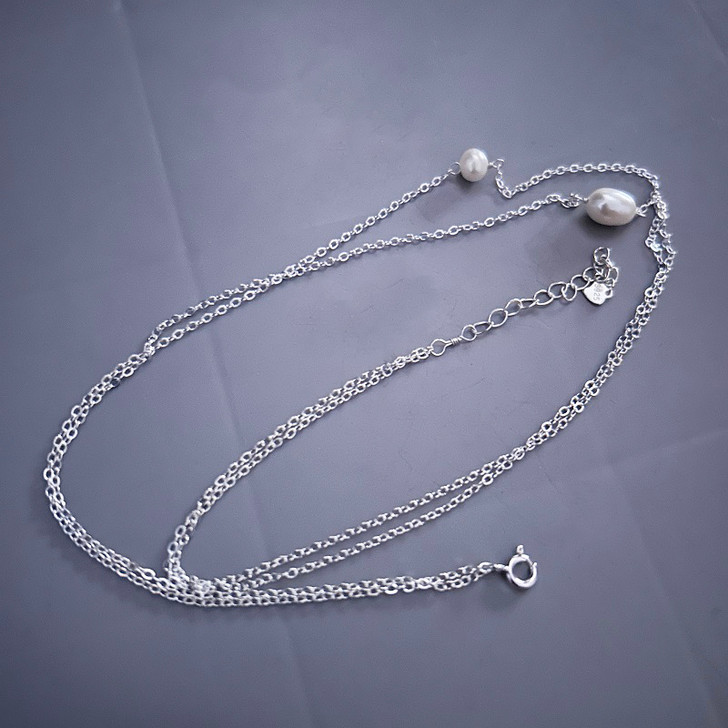 Aster Freshwater Pearl Chain Necklace for Women – Silver Tone