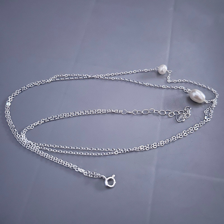 Aster Freshwater Pearl Chain Necklace for Women – Silver Tone