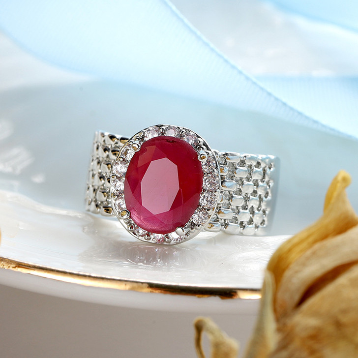 Grace Ruby Statement Ring for Women – Silver Tone
