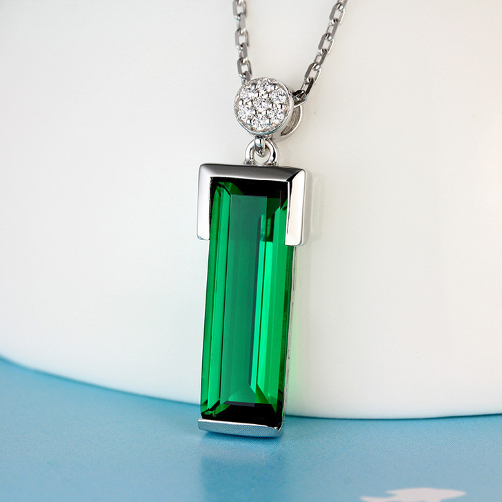 Quinn Emerald Pendant Necklace for Women – Silver Tone
