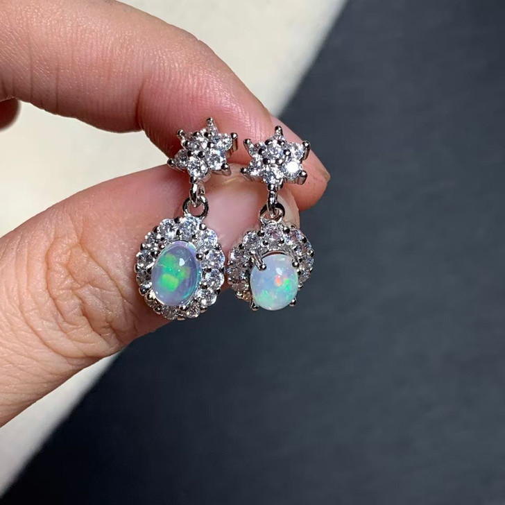 Cora Opal Stud Earrings for Women – Silver Tone