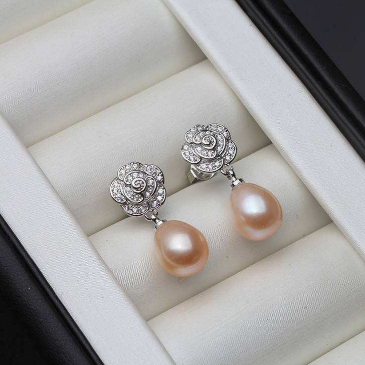 Nora Freshwater Pearl Floral Earrings for Women – Black