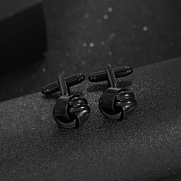 Thea Polished Knot Cufflinks for Men – Black