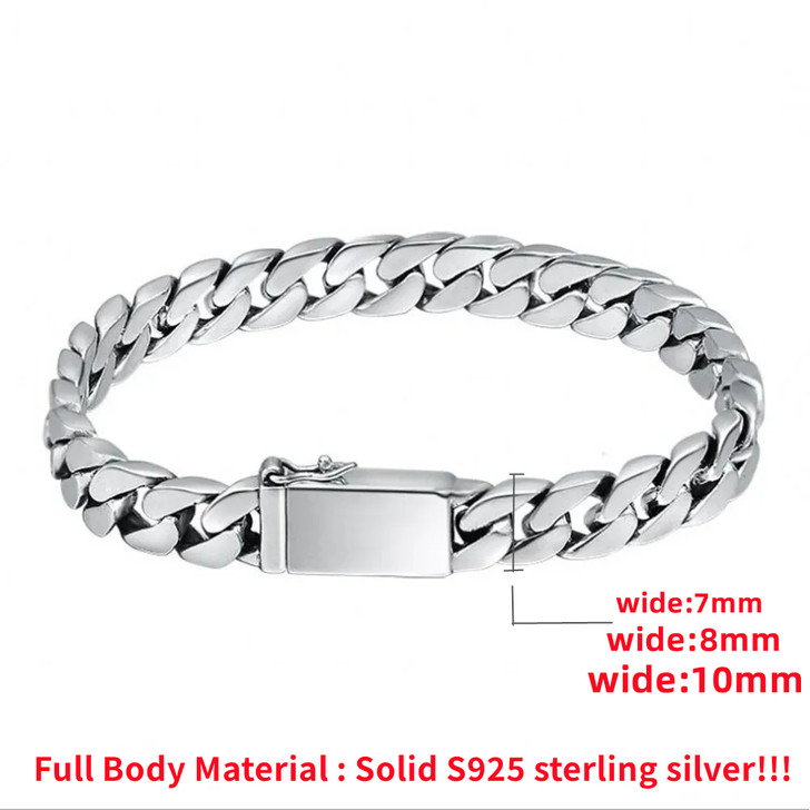 8mm Solid 925 Sterling Silver Curb Bracelet – 25cm Unisex alternate view