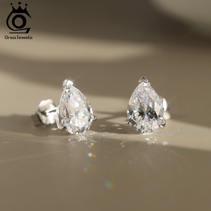 ORSA JEWELS 1.5ct Teardrop Zircon Stud Earrings – 14K Gold-Plated Silver alternate view