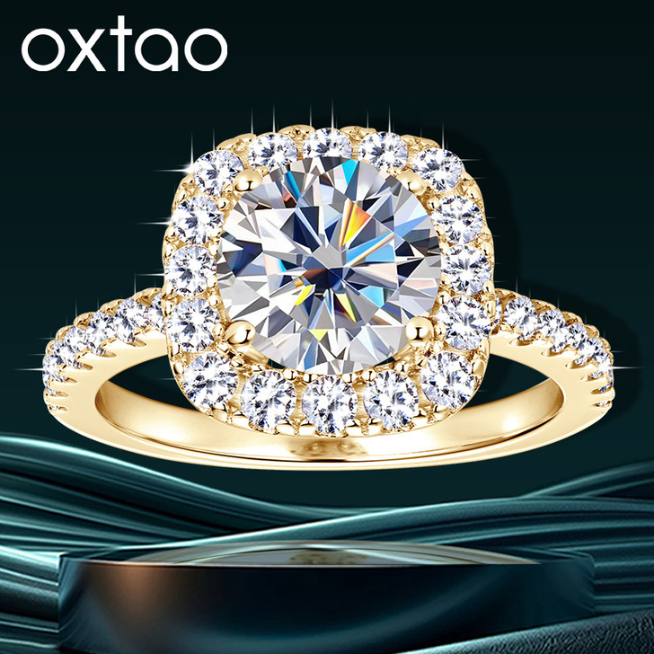 OXTAO 2ct Moissanite Halo Engagement Ring – White Gold Tone Size 9