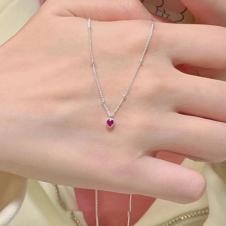 Robbie Mini Red Heart Zircon Pendant Necklace – 925 Sterling Silver detail