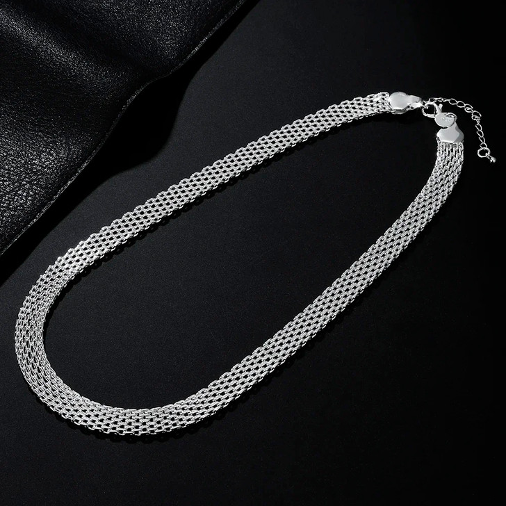 DOTEFFIL 10mm Sterling Silver Geometric Net Chain Necklace image 2