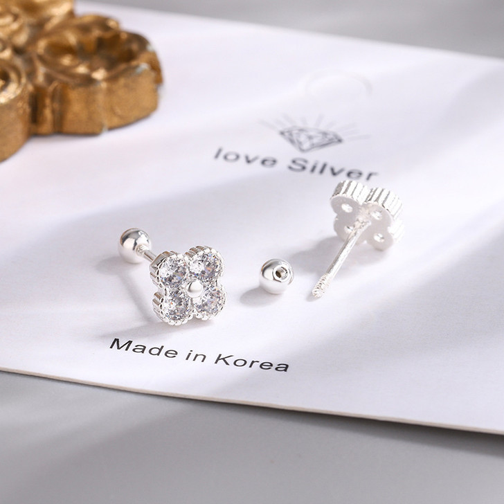 925 Sterling Silver Four-Zircon Geometric Stud Earrings (3)