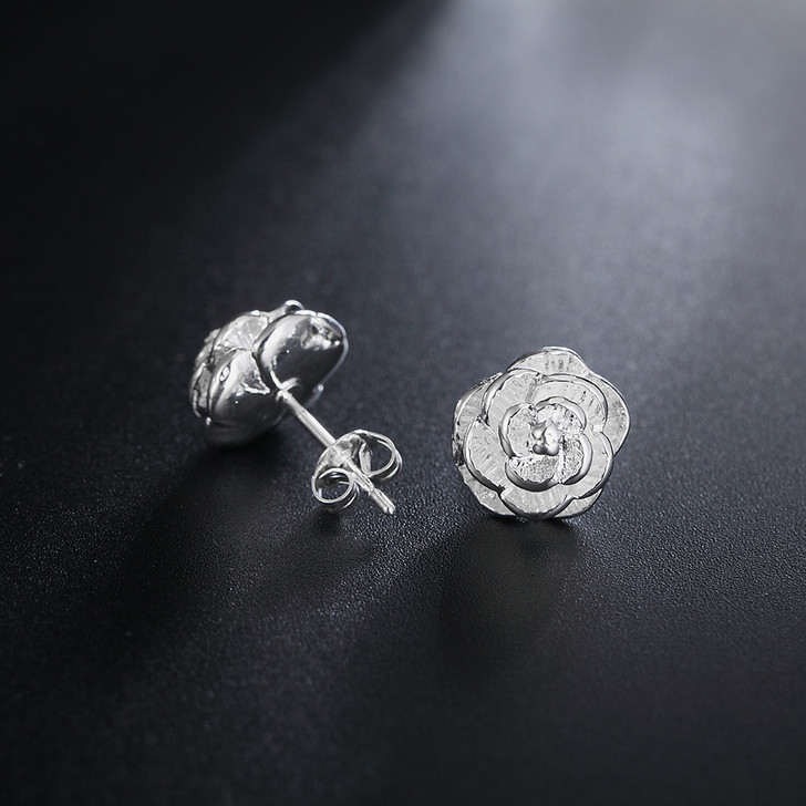 10mm Rose Flower Stud Earrings – Sterling Silver (4)