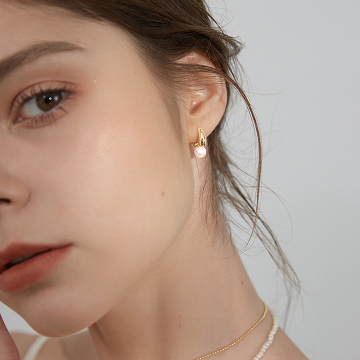 Sterling Silver Pearl Mini Hoop Earrings (2)
