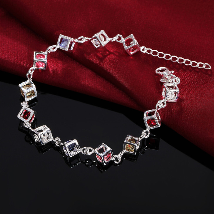 Colourful Zircon Link Bracelet – Sterling Silver 20cm (3)