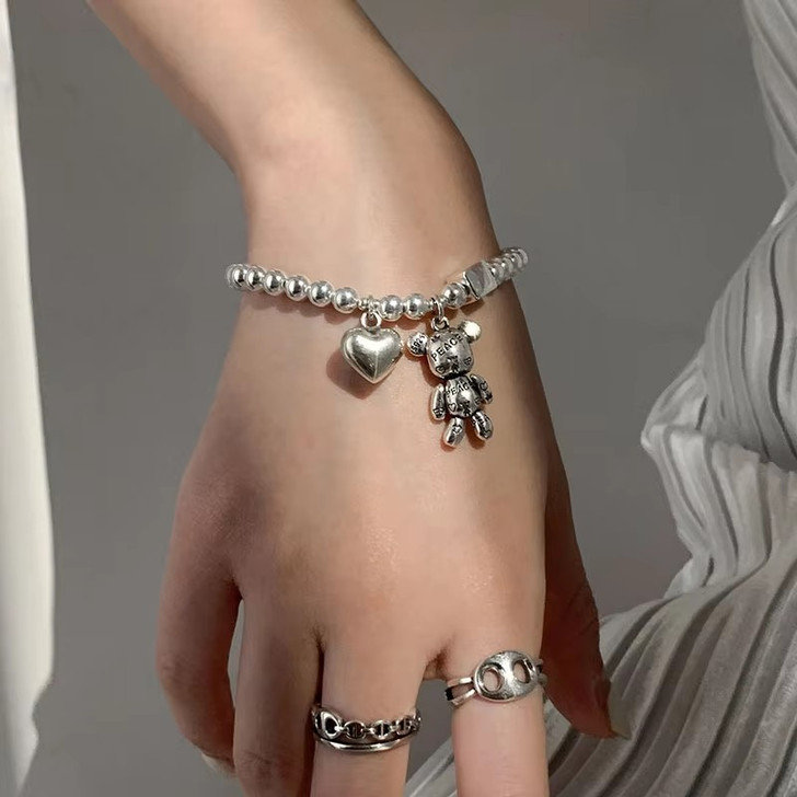 Ventfille Bear Charm Beaded Bracelet – Sterling Silver (4)