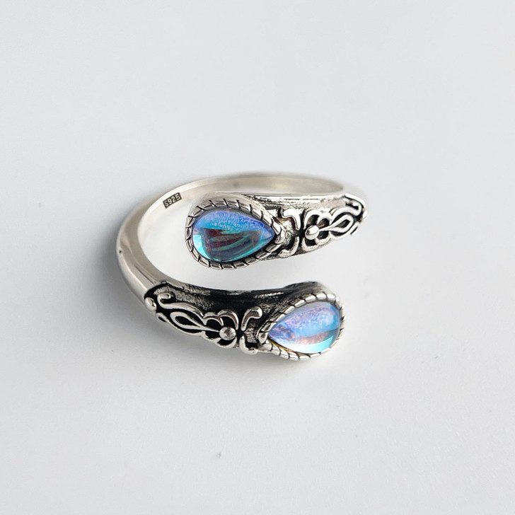 BFCLUB Adjustable Blue Stone Double Ring – Sterling Silver