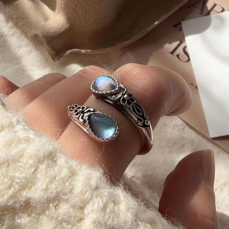 BFCLUB Adjustable Blue Stone Double Ring – Sterling Silver (4)
