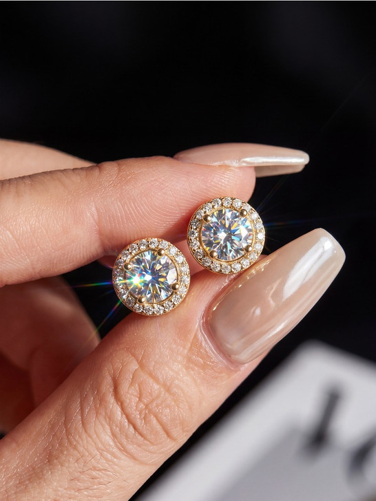Stylever 1ct Moissanite Halo Stud Earrings – Sterling Silver (2)
