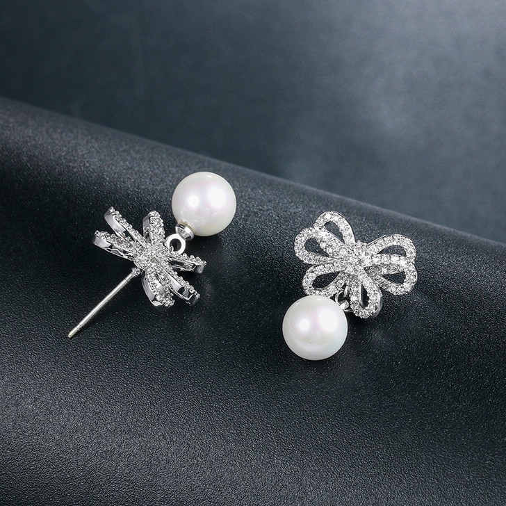 BJXMOSO Butterfly Pearl Drop Stud Earrings – Sterling Silver (3)