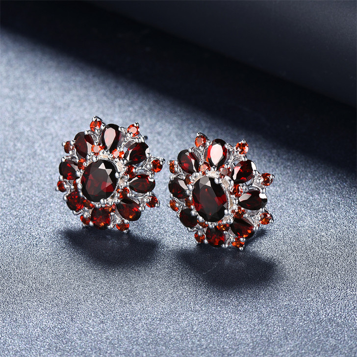 15ct Garnet Cluster Stud Earrings – Sterling Silver (2)