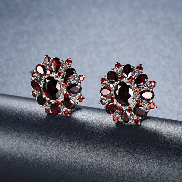 15ct Garnet Cluster Stud Earrings – Sterling Silver (3)
