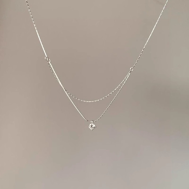 FANGSU Double-Layer Zircon Pendant Necklace – Sterling Silver (2)