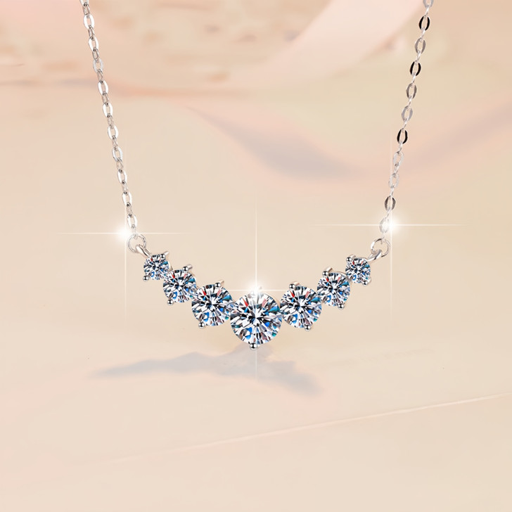Graduated Zircon Cluster Necklace – Sterling Silver