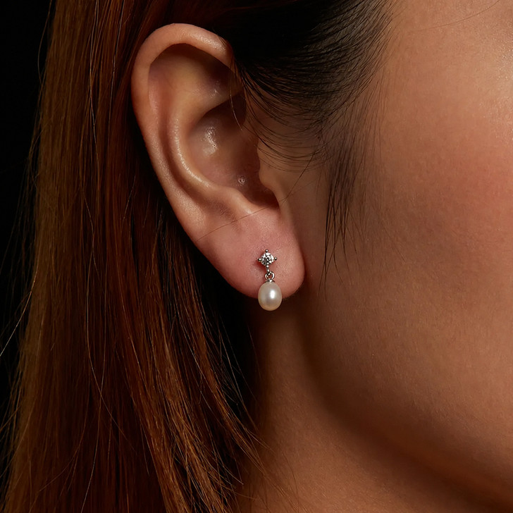 BAMOER Moissanite & Freshwater Pearl Drop Earrings – Sterling Silver