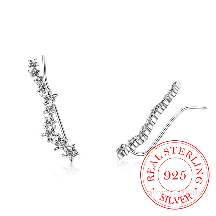 Cubic Zirconia Star Ear Climbers – Sterling Silver