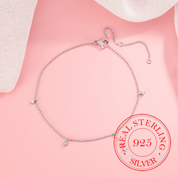 Crystal Tassel Anklet – Sterling Silver