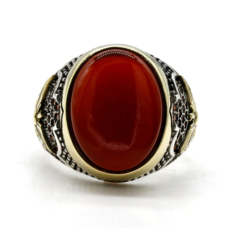 Men’s Red Agate Signet Ring – Sterling Silver Size 8 (3)